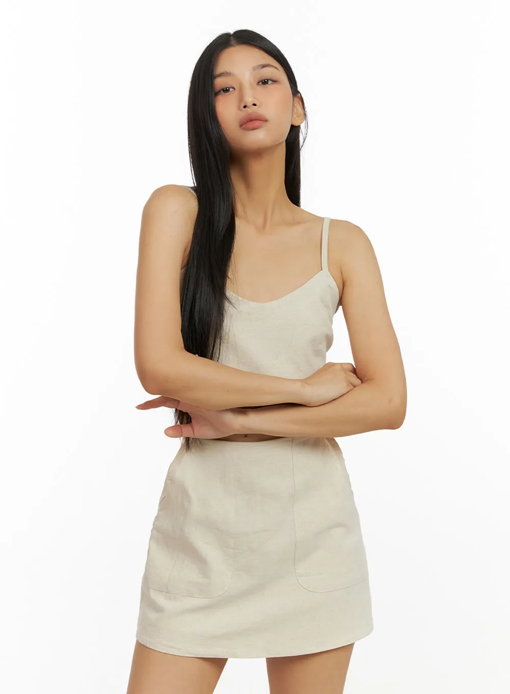 Solid Linen Sleeveless Top IU412