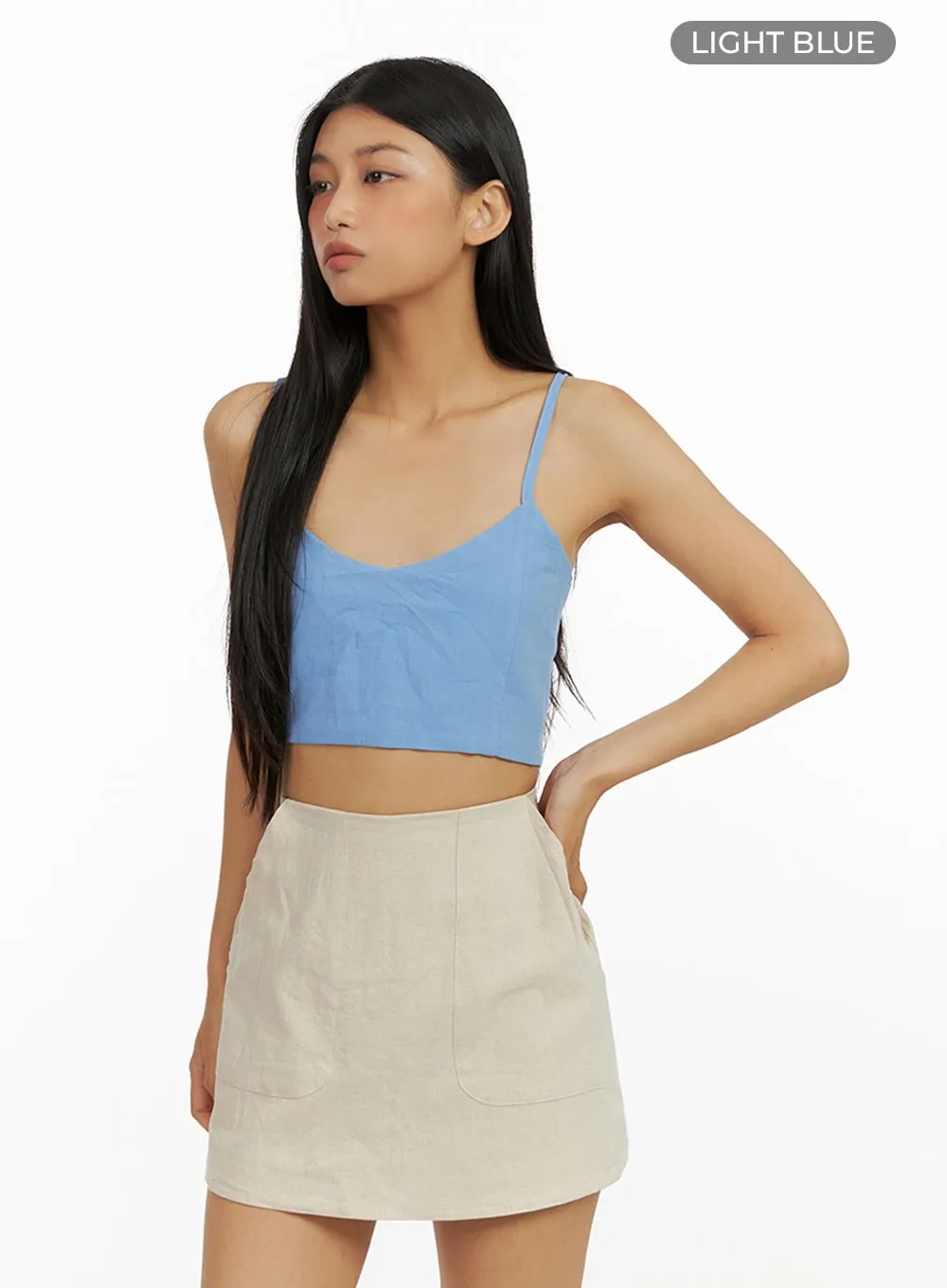 Solid Linen Sleeveless Top IU412