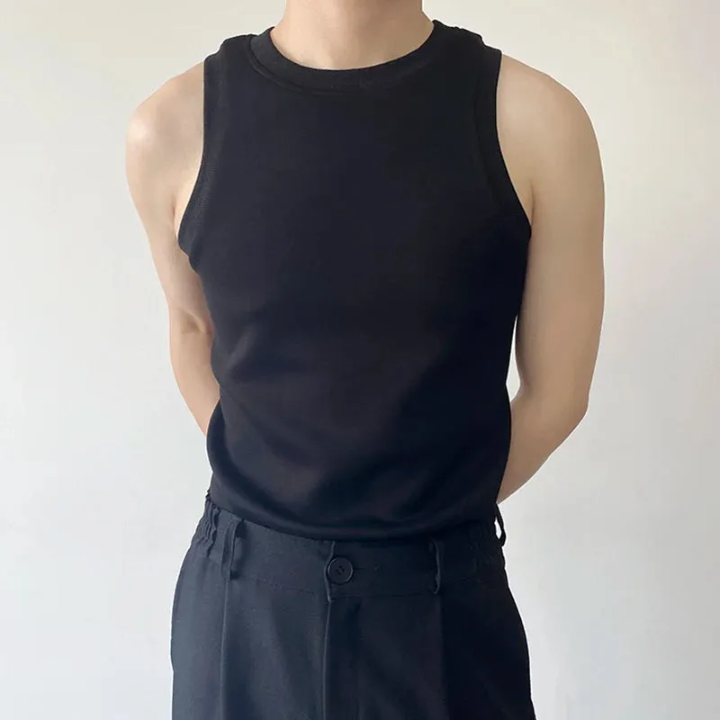 Summer Tight Fitting Vest Male Round Neck Sleeveless Tank Top Men's Clothing Fashion Solid Color Casual 9C5329