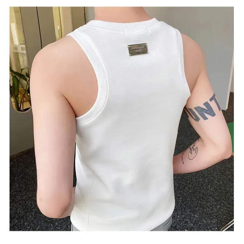 Summer Tight Fitting Vest Male Round Neck Sleeveless Tank Top Men's Clothing Fashion Solid Color Casual 9C5329