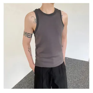 Summer Tight Fitting Vest Male Round Neck Sleeveless Tank Top Men's Clothing Fashion Solid Color Casual 9C5329