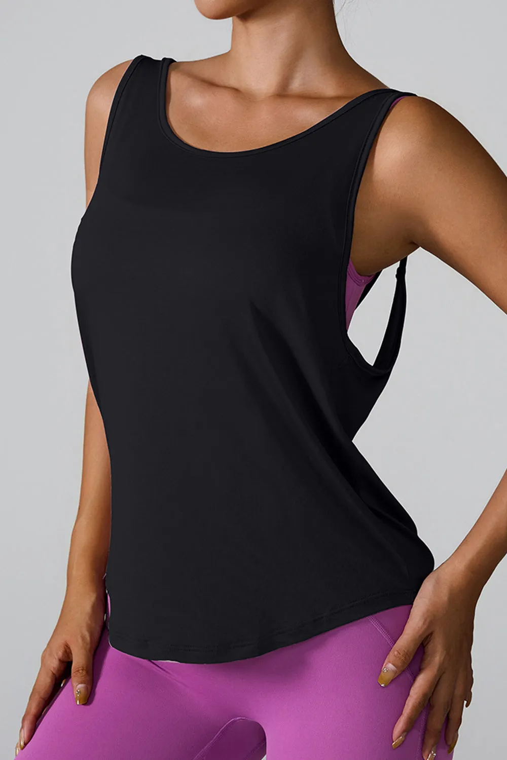 TEEK - Crisscross Back Round Neck Active Tank