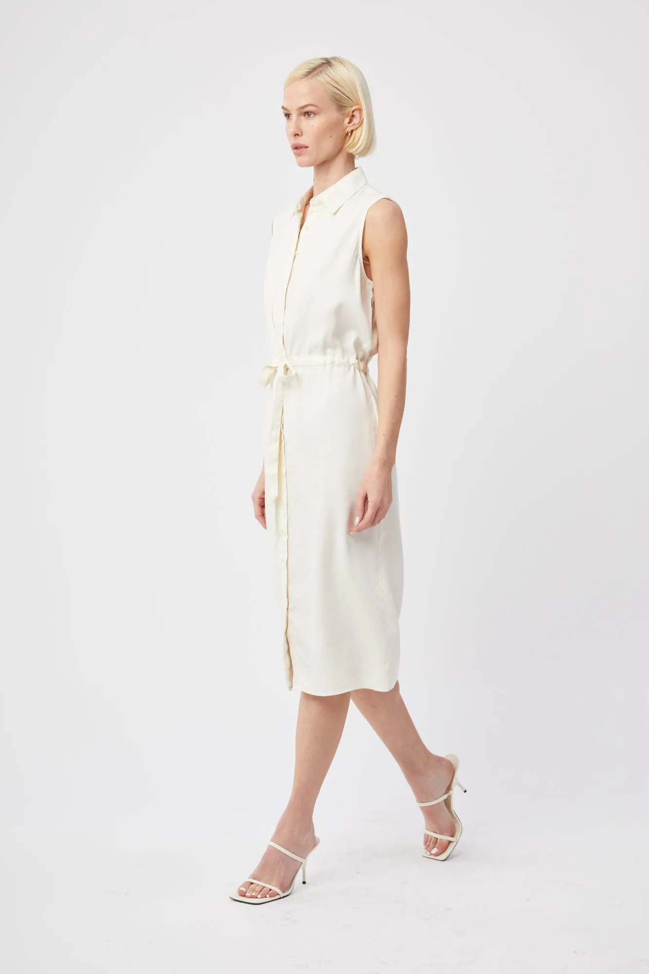 The Sleeveless Shirtdress w/ Tie Waist