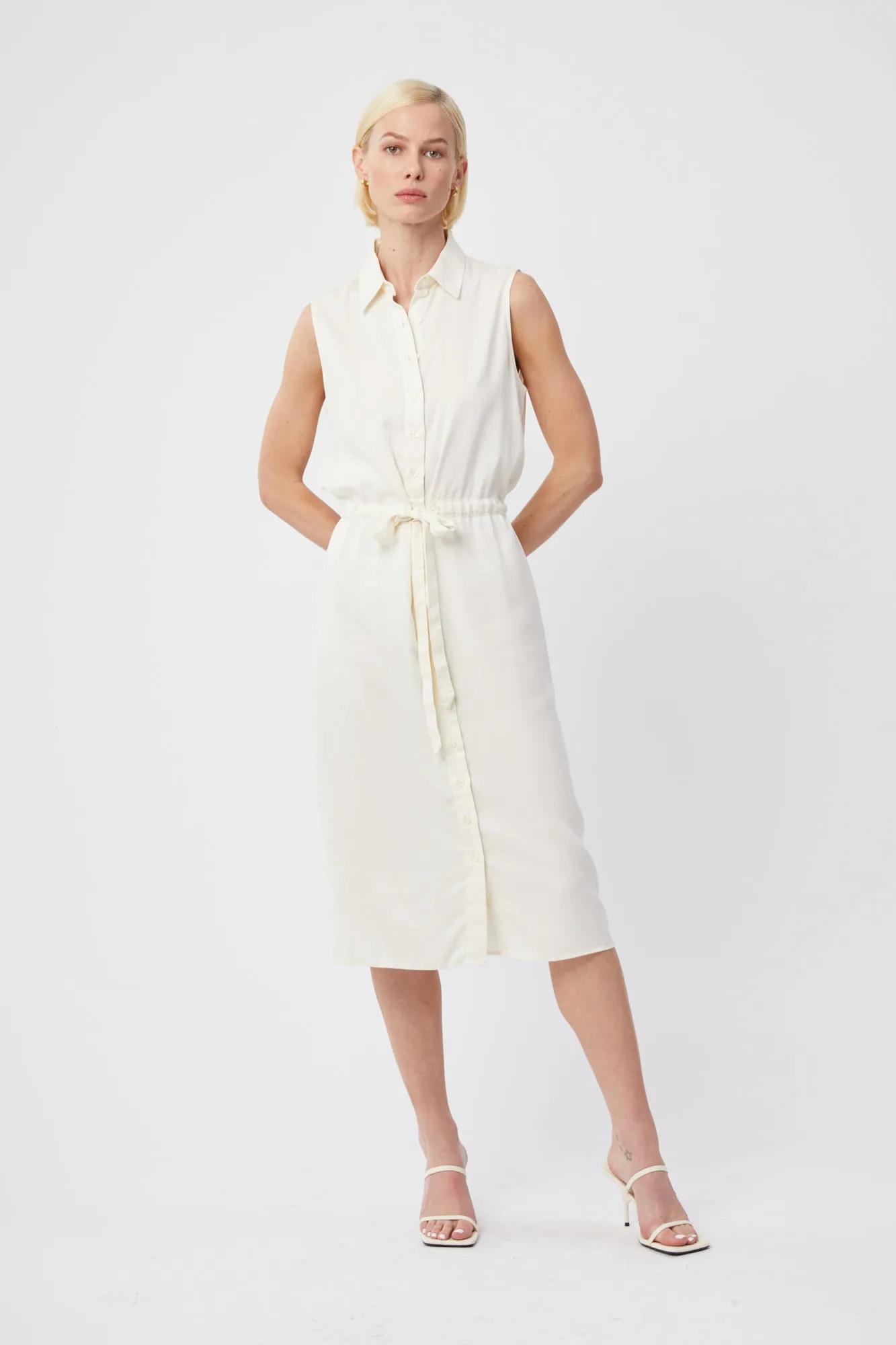 The Sleeveless Shirtdress w/ Tie Waist