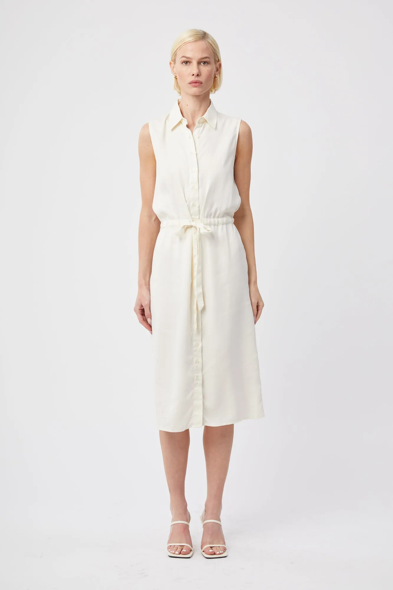 The Sleeveless Shirtdress w/ Tie Waist