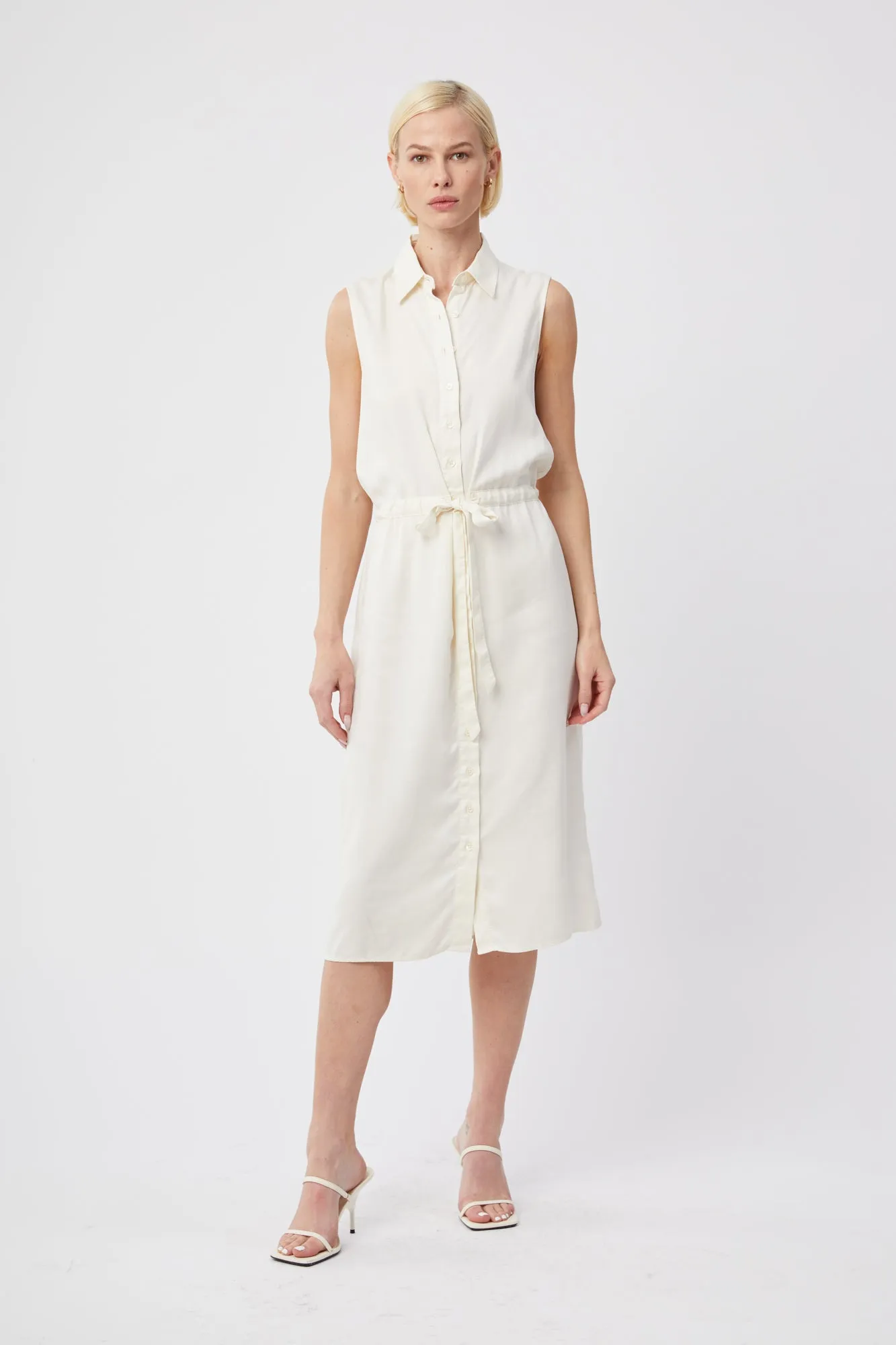 The Sleeveless Shirtdress w/ Tie Waist