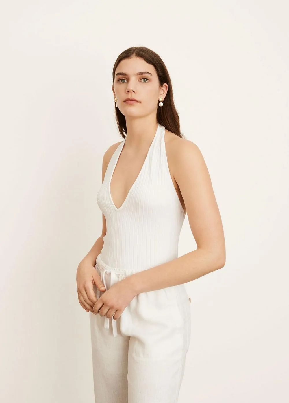 Vince - Ribbed Halter Tank in Optic White