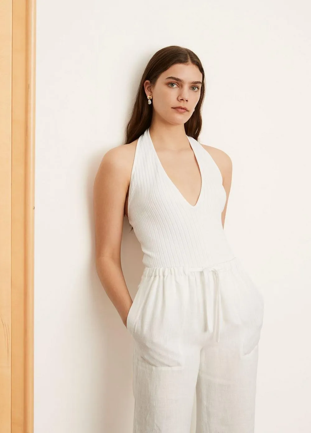 Vince - Ribbed Halter Tank in Optic White