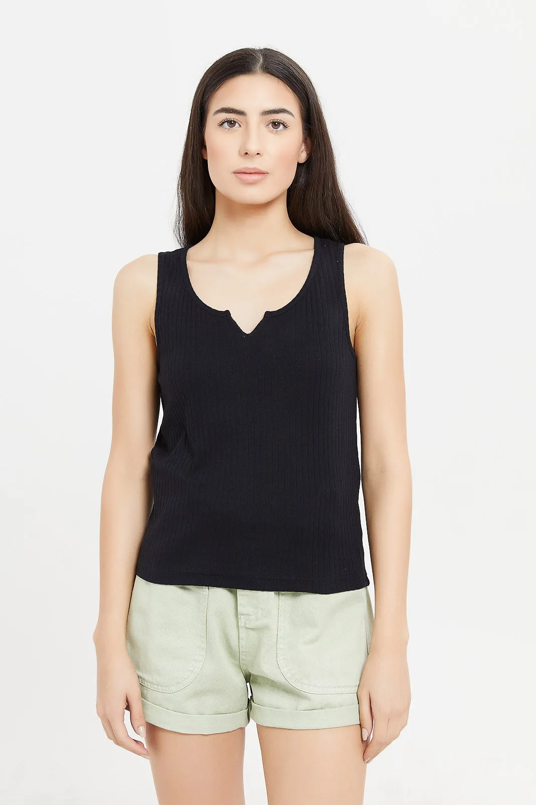 Women Black V-Neck Sleeveless Vest