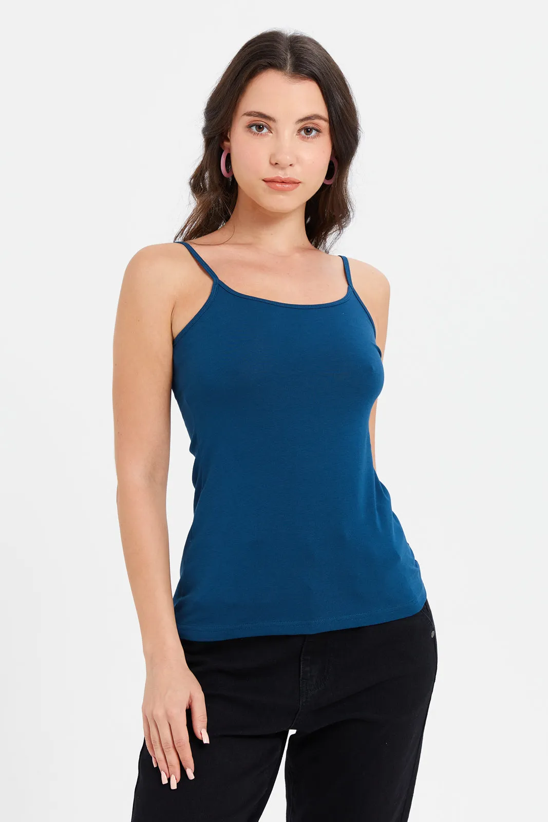 Women Blue Plain Strappy Vest