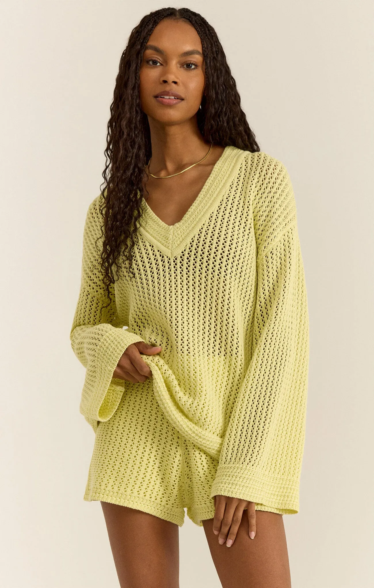 ZSU Kiami Crochet Sweater in Limeade